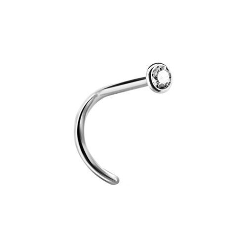 Titanium Pigtail Nose Stud - Crystal - 2.35mm