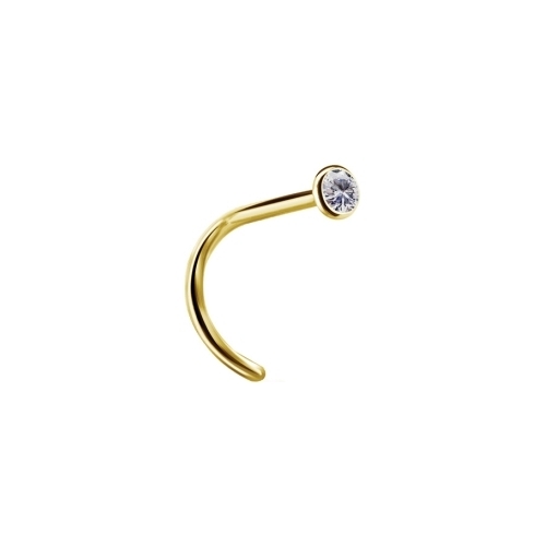 Gold Titanium Pigtail Nose Stud - Premium Crystal - 2.35mm